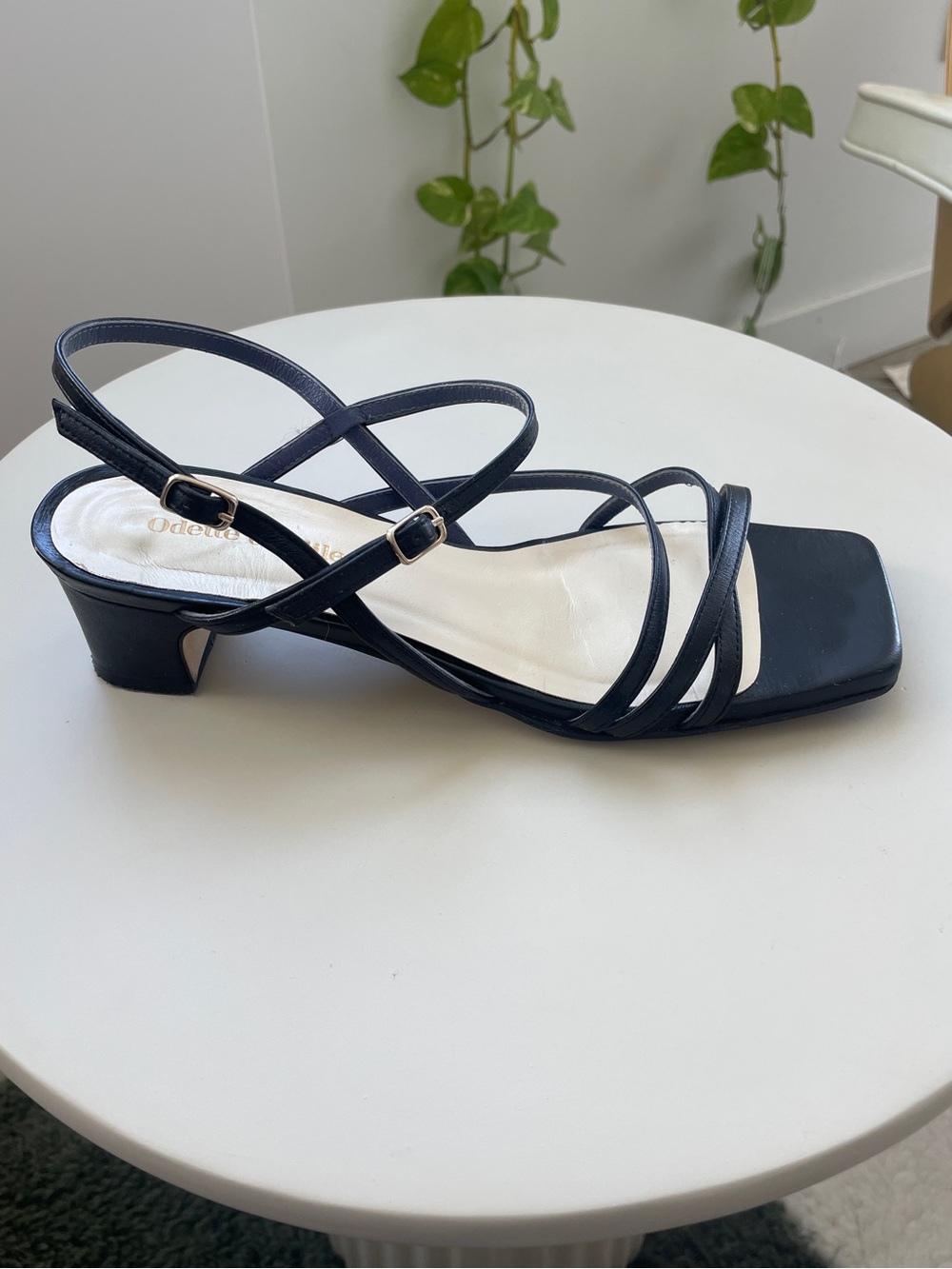 Black leather strappy minimalist heel sandals made in Japan